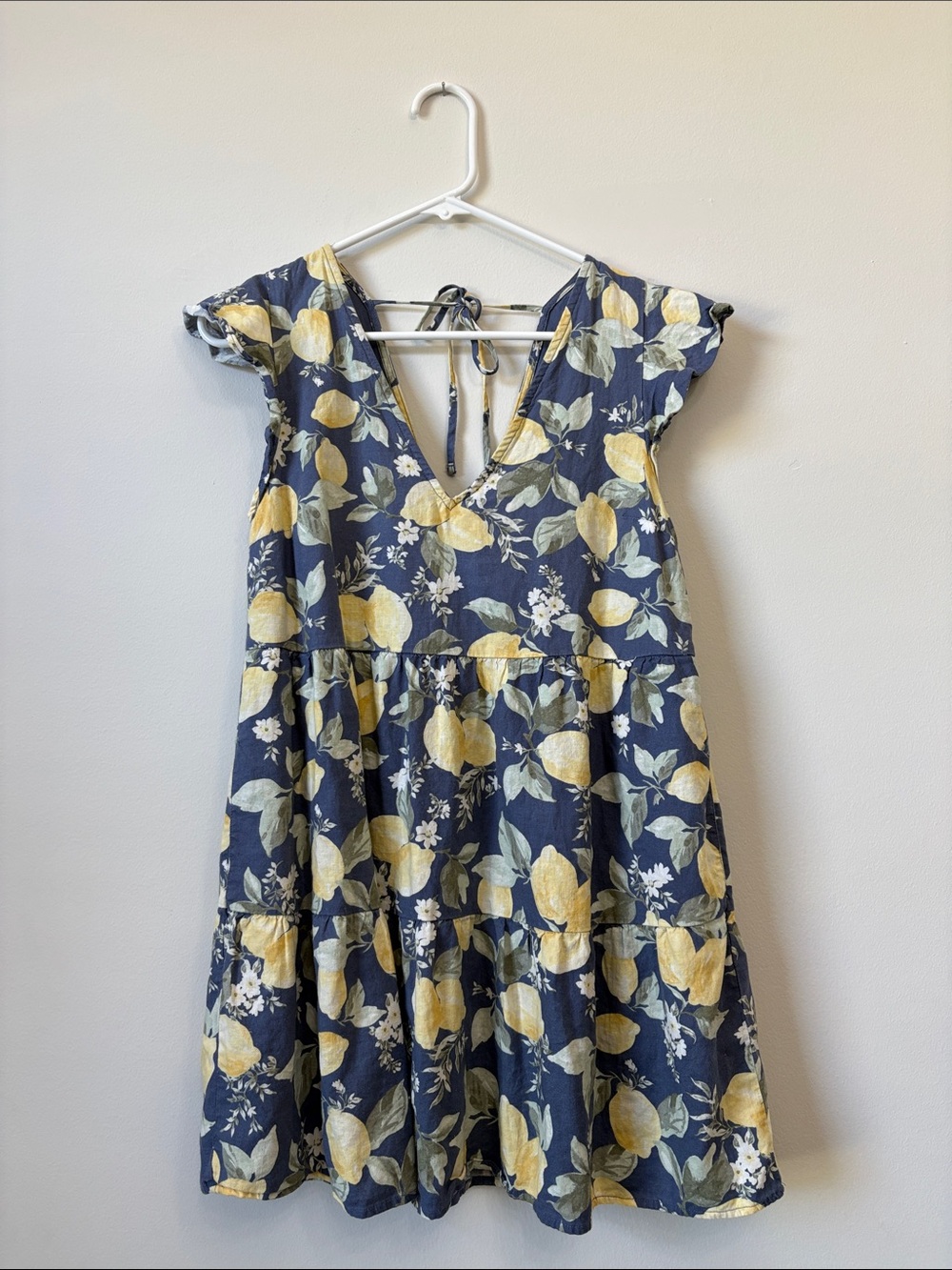 Abercrombie & Fitch Navy Lemon Print Tiered Mini Dress
